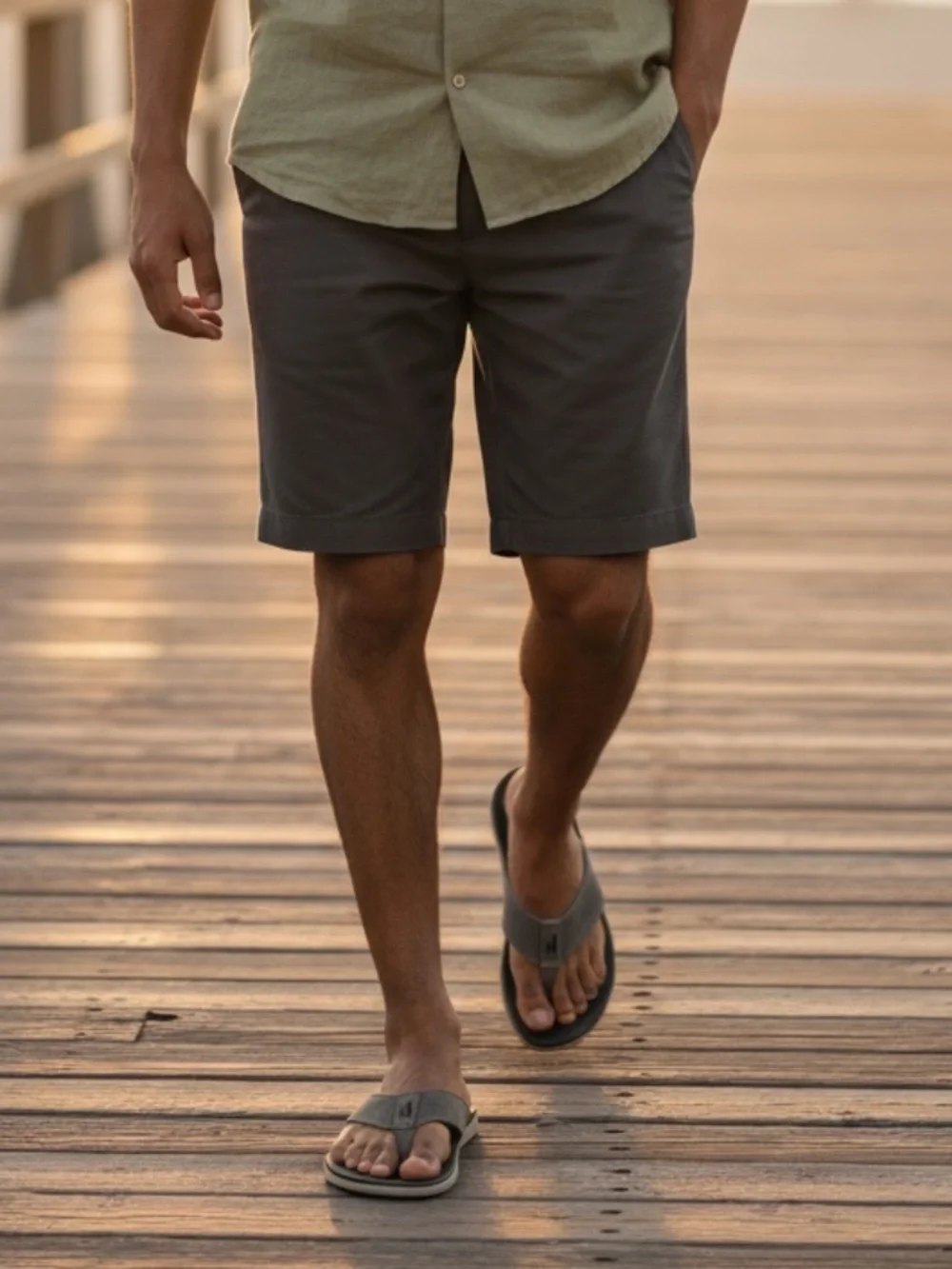 Johnnie-O Dockside Leather Flip Flop Sandals Gray Men's US 9 Suede